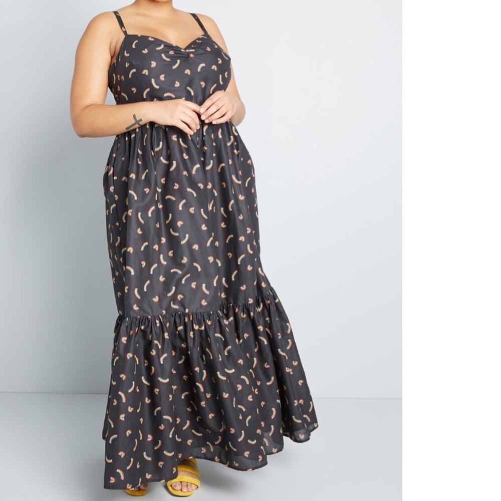 ModCloth In Your Nature navy blue rainbow print tiered maxi dress size 3x
